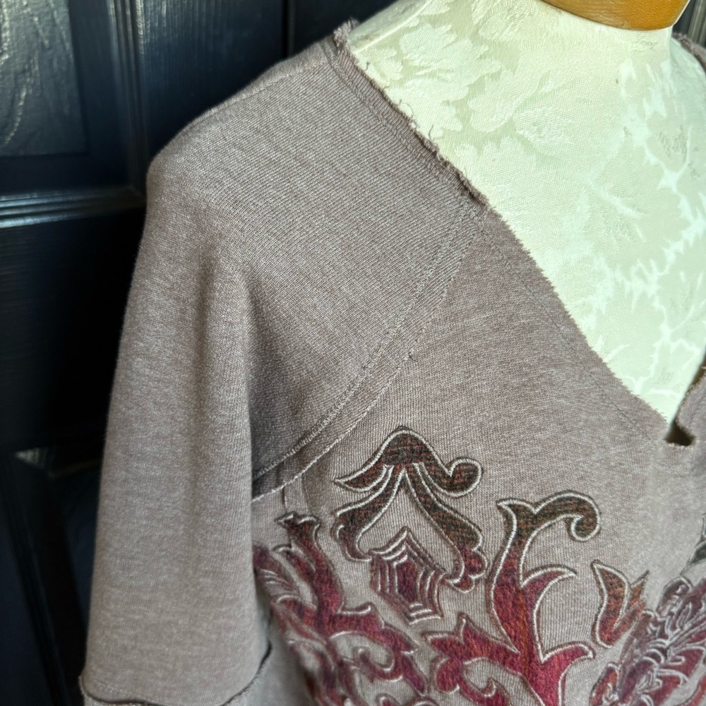 Soft Surroundings‎ Sweater Appliqué Womens Maroon Fleece Pullover L - Picture 5 of 9